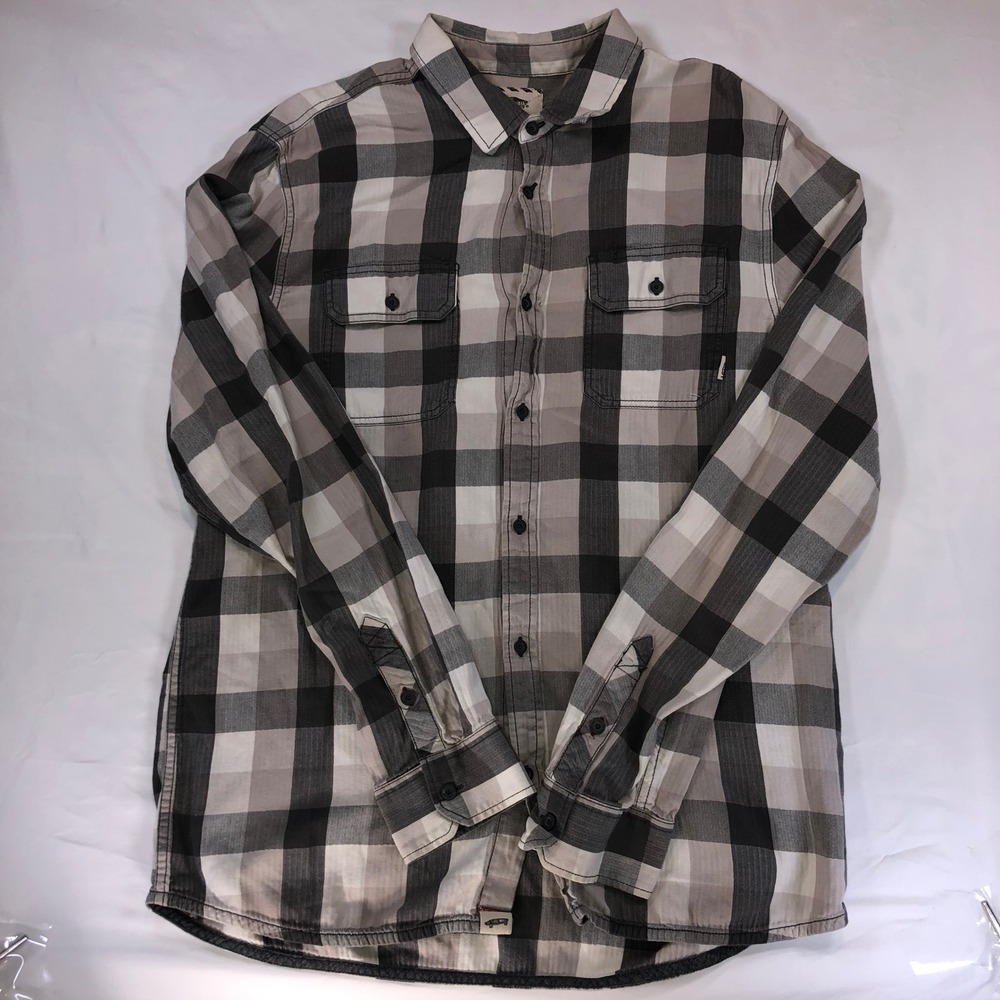 Vans Off The Wall Mens XL Grey Black Plaid Flannel Button Down Shirt 30516